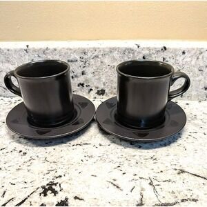 Pfaltzgraff Cup Saucer Set Midnight Sun Coffee Tea 2 Sets Black Matte Stoneware